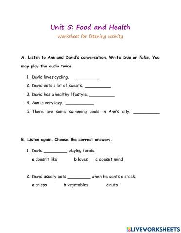 Unit 5: Food and Health (Listening)