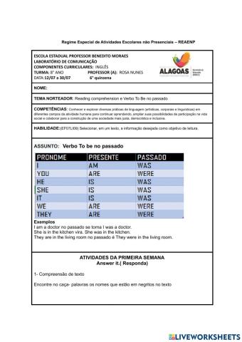 Roteiro de inglês- ANAIAS - 8° ano - 6° quinzena
