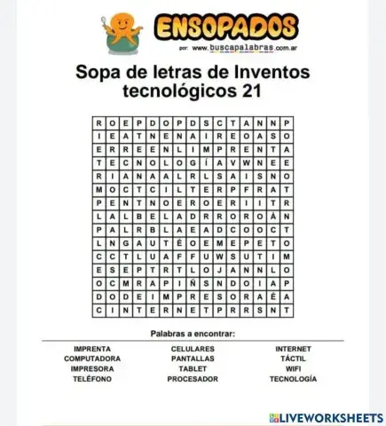 Sopa de letra  inventos tecnologicos