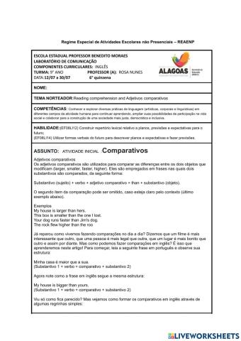 Roteiro de Inglês- ANAIAS - 9° ano - 6° quinzena