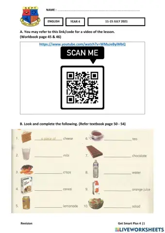 ENG Y4 Week 23 (11-15 JULY) Worksheets 3 Workbook page 45 & 46