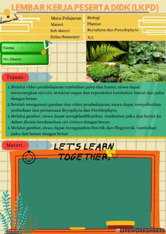 LKPD Bryophyta dan Pteridophyta