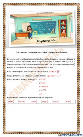 TRIG 2.A.3 Razones Trigonométricas: Evaluar razones trigonométricas
