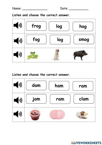 'og' and 'am' Word Family