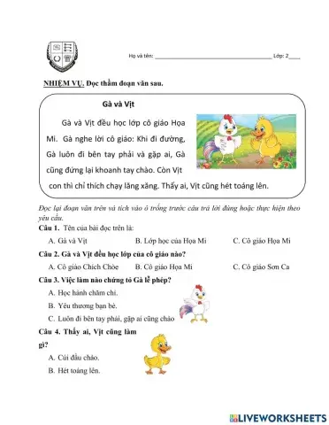 Tiếng Việt 2-Phiếu ôn tập 1