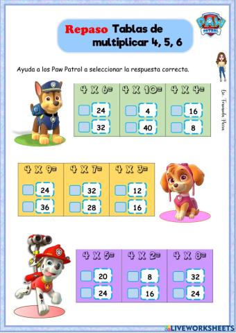 Repaso tablas de multiplicar 4,5,6