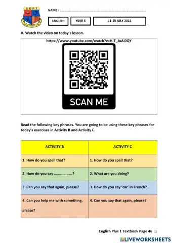 ENG Y5 Week 23 (11-15 JULY) Worksheets 2 Textbook page 48