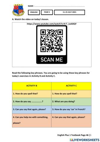 ENG Y5 Week 23 (11-15 JULY) Worksheets 2 Textbook page 48