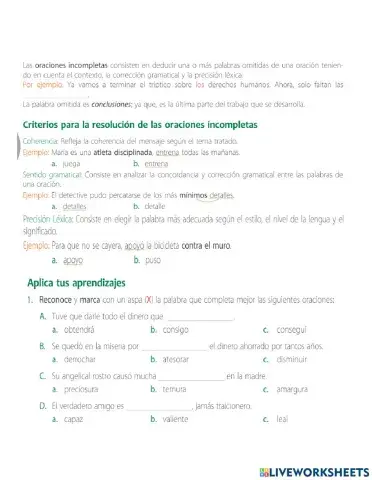 Oraciones incompletas