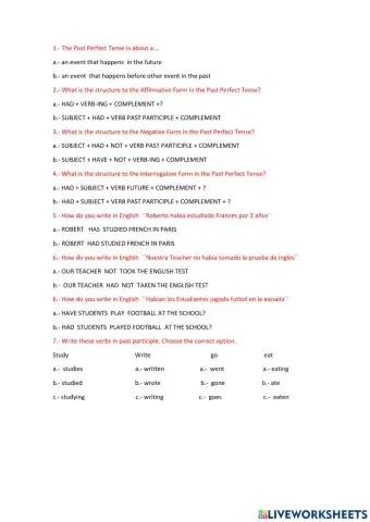 Past perfect tense evaluation