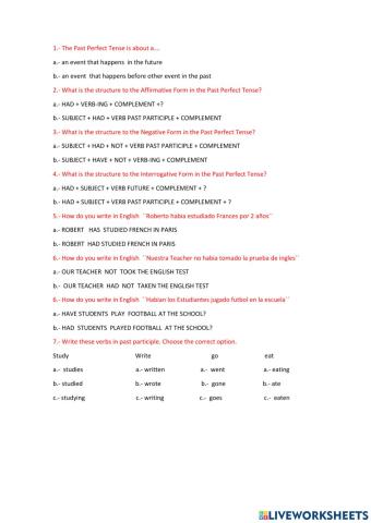 Past perfect tense evaluation