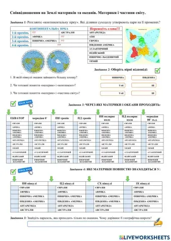 ВСТУП. Океани, материки і частини світу