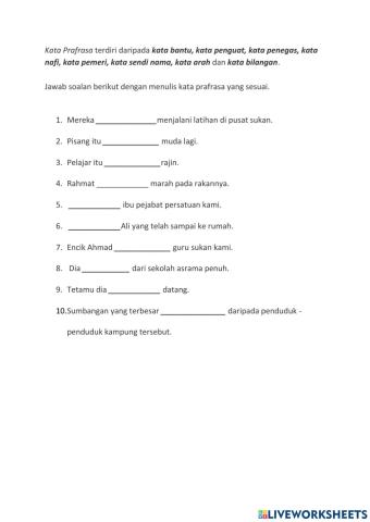 Latihan kata prafrasa
