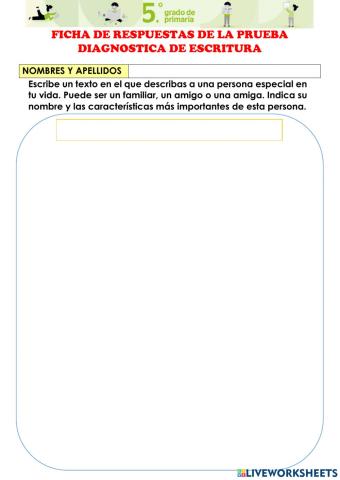 Ficha de respuestas de evaluacion diagnostica de escritura