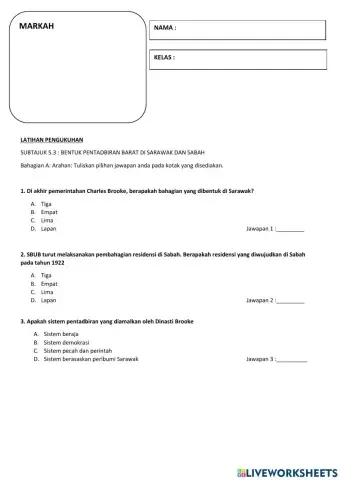 Subtajuk 5.4 : Bentuk pentadbiran Barat di Sarawak dan Sabah