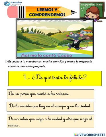 Comprension lectora esopo