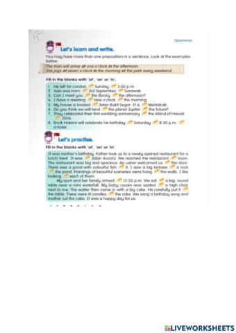 Unit 10 : Prepositions