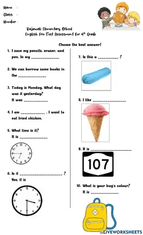 4th GRADE ENGLISH PRE-TEST