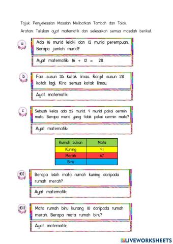 Penyelesaian Masalah Tambah dan Tolak