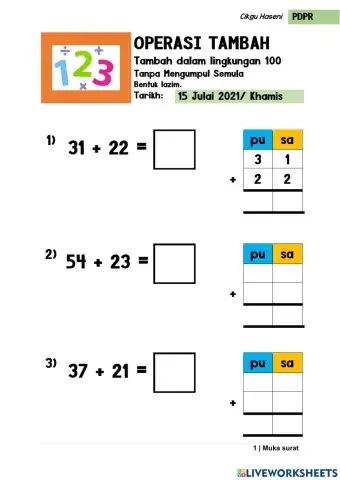 Tambah Dalam Lingkungan 100-Bentuk Lazim-2 Digit-Set 2