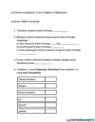 Latihan ulangkaji tajuk tumbuh-tumbuhan