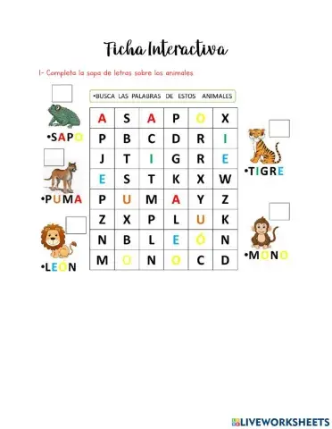 Sopas de letras para niños