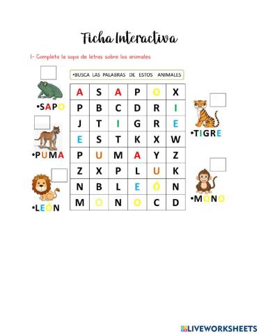 Sopas de letras para niños