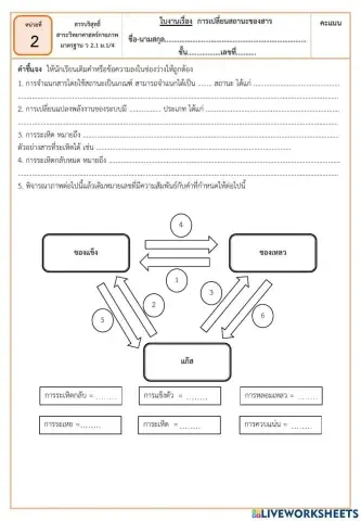 ใบกิจกรรม เรื่อง การเปลี่ยนสถานะของสาร