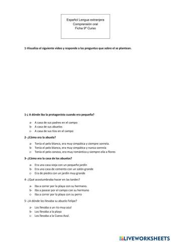 Comprensión oral Pretérito imperfecto