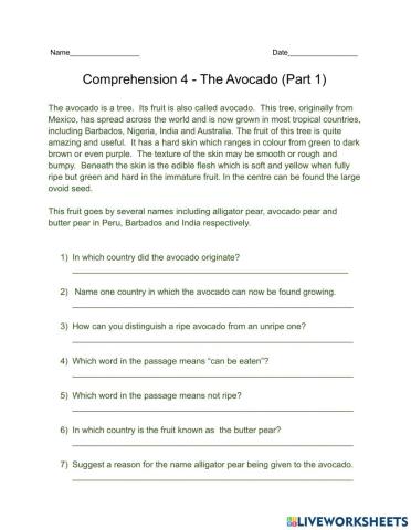 Comprehension 4- The Avocado (Part 1)