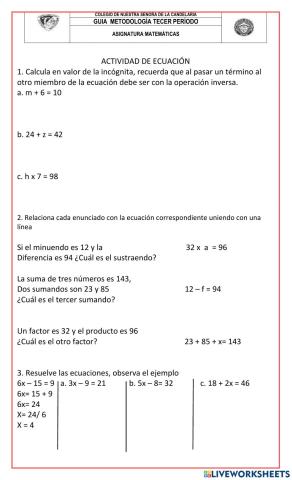 Actividad de ecuaciones