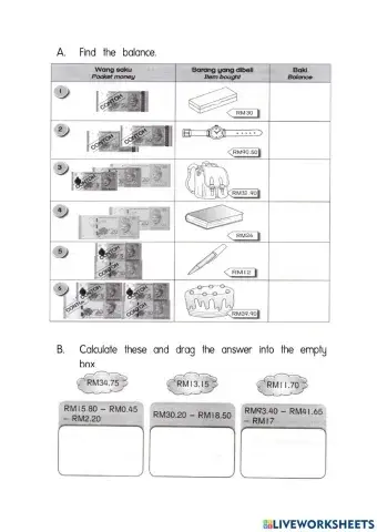 Subtraction of money - year 2