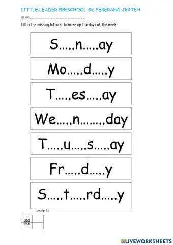 Days of the week.