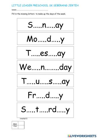 Days of the week.