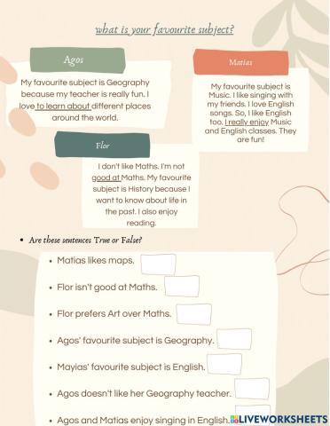 Present simple and school subjects