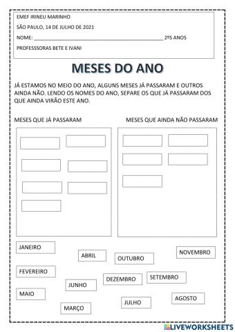 Matemática meses do ano