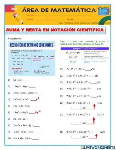 Suma y resta en notación científica