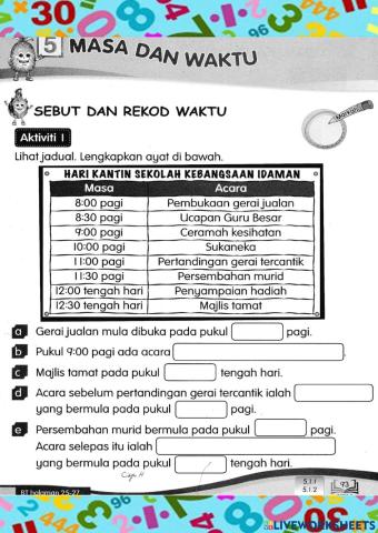 Sebut dan rekod waktu, kenal kalendar