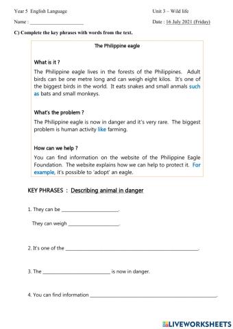 Unit 3 -Wild life (Philippine Eagle)