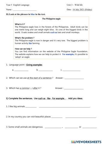 Unit 3 -Wild life (Philippine Eagle)