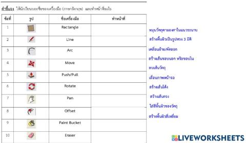 ใบงานเรื่องเครื่องมือของโปรแกรม Sketch up