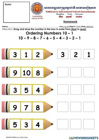 Numbers 1 to 10 sequence
