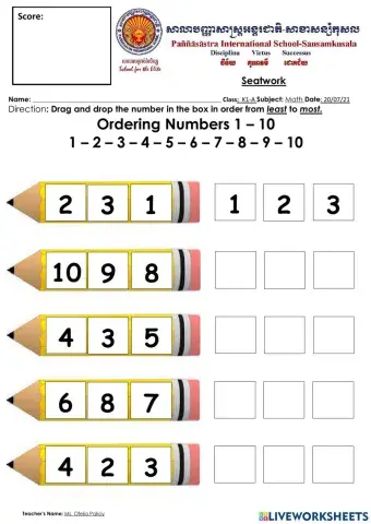 Numbers 1 to 10 sequence