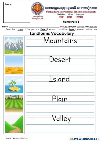 Bodies of water and Landforms