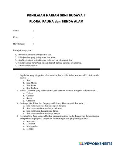 Penilaian Harian Seni Budaya 1