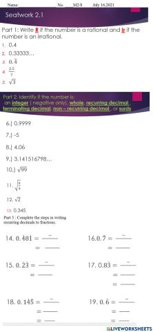 Rational and Irrational Numbers