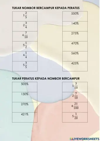 Tukar nombor bercampur ke peratus