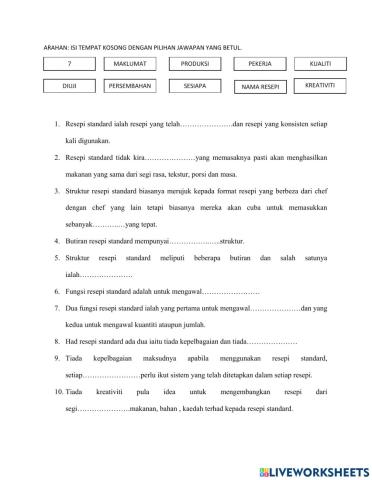 Definisi resepi standard