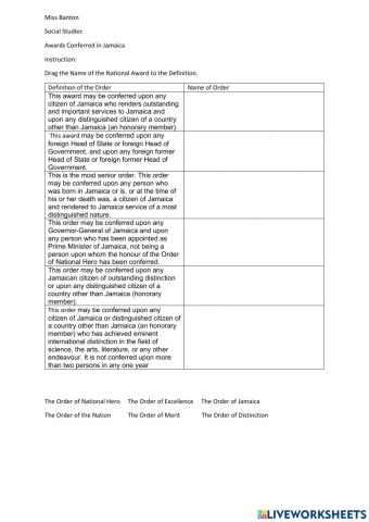 Orders Conferred in Jamaica