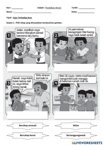 Pendidikan moral - jujur terhadap jiran